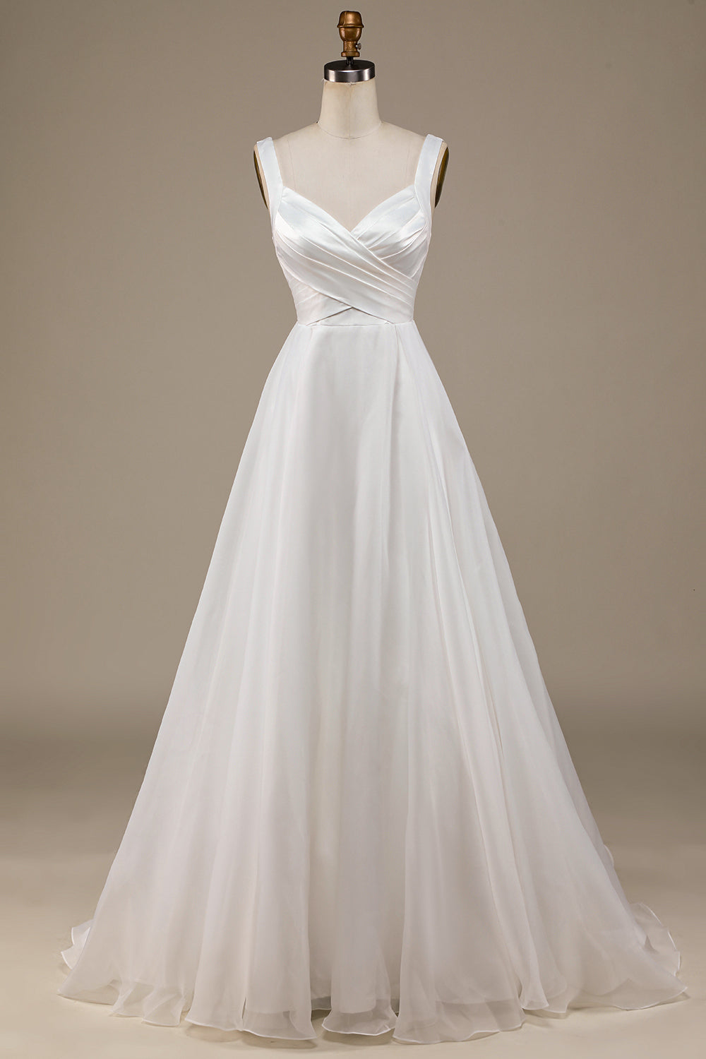 Ball-Gown/Princess Simple Organza Scoop Neck Sweep Train Wedding Dress Long