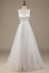 Ball-Gown/Princess Simple Organza Scoop Neck Sweep Train Wedding Dress Long