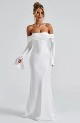 Beautiful A-Line Off the Shoulder Long Sleeve Formal Prom Dress