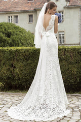 Mermaid Lace Beadings Bridal Dress Court Train Cap Sleeve Wedding Dresses