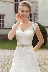 Lace Bridal Gowns Court Train V Neck Royal Wedding Dress