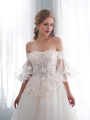 Long Lace Wedding Dress Ivory Tulle Lace Wedding Gown