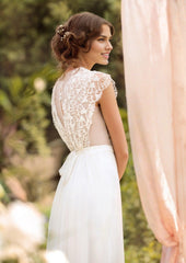 V-Neck Lace Bridal Gown Floor Length Boeknot Wedding Dress