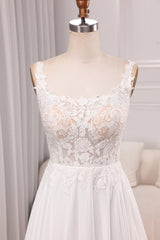 Ivory A Line Square Neck Corset Court Train Bridal Dress With Slit Long