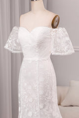 Ivory Mermaid Sweep Train Bridal Dress With Short Sleeves Off Shoulder