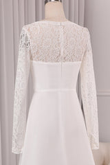 Ivory A-Line Square Neck Sweep Train Satin Bridal Dress with Long Sleeves Sexy