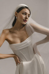 Satin Ivory Wedding Dress Corset Wedding Dress A-line Off Shoulder Wedding Dress Victorian Wedding Dress