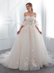 Long Lace Wedding Dress Ivory Tulle Lace Wedding Gown