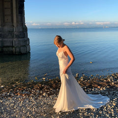 Simple Wedding Slip Dress With Open Back In Ivory Wedding Dress With A Train