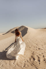 Ivory Silky Satin A-Line Wedding Gown with Sheer Long Sleeves
