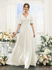 A-shaped V-shaped leader bridesmaid dress, suitable for wedding guests, long chiffon formal slit party dress