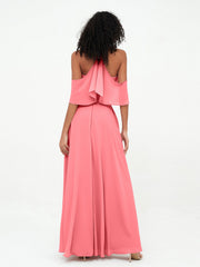 Halter Off the Shoulder Max Dresses with Pockets-Watermelon