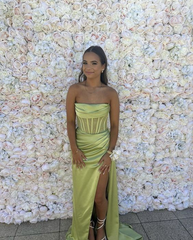 Strapless Green Mermaid Long Prom Dresses With Slit 2450