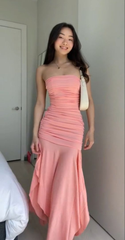 Strapless Elegant Mermaid Pink Long Prom Dress 2459