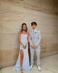 Mermaid White Sequins Long Prom Dresses Sparkly Formal Party Dress With Slit 2490