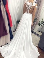 Cap Sleeves Round Neck Lace Long Wedding Dresses
