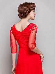 Mother of the Bride Dress Vintage Inspired Square Neck Floor Length Chiffon Tulle 3/4 Length Sleeve with Criss Cross