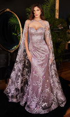 Strapless Long Pageant Dress with Cape J834