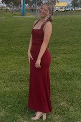 Elegant Straps Square Neck Burgundy Long Formal Prom Dresses Lady Dress for Party