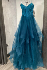Princess Sparkling Tulle Prom Dresses Ruffle Formal Dress Outfits