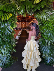 Strapless A Line Yellow Layered Long Prom Dress Formal Graduation Dresses