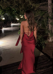 Fancy Burgundy Satin Long Prom Dresses Sexy Dress for Formal Occasion