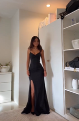 Classy Black Mermaid Long Prom Dress with Slit Formal Party Gown