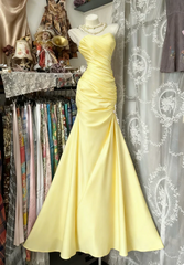 Sweetheart Mermaid Satin Long Prom Dresses Yellow Tight Party Outfits