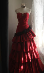 Sweetheart Red A Line Layered Prom Dress Princess Satin Formal Dresses
