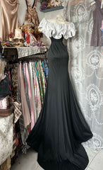 Ruffle Off The Shoulder Black Prom Dress Mermaid Formal Party Dresses Long