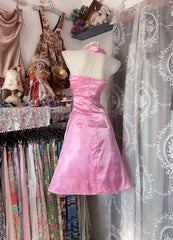 Halter Satin Pink Short Dress Cute Birthday Party Dresses