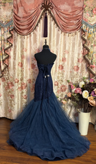 Navy Blue Lace Prom Dress Mermaid Evening Gown Elegant