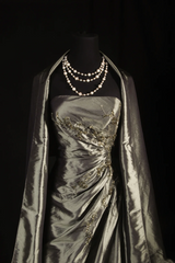 Strapless Satin Beaded Prom Dress Formal Party Dress Long Evening Gown