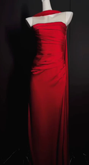 Red Fitted Prom Dress Long Open Back Evning Outfit with Scarf