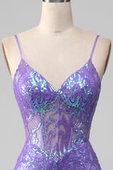 Mermaid Sparkly Purple Corset Prom Dress