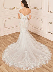 Off The Shoulder Lace Mermaid Wedding Dress Floor Length Elegant Beautiful