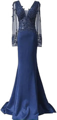 Green Long Sleeves Appliques Mermaid Formal Prom Dress Elegant Evening Dress Wholesale