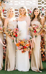 Mermaid Satin Simple Wedding Dress With Square Neckline And Long Sleeve Elegant