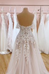Tulle Lace Wedding Dress Off The Shoulder A-Line Bridal Dress With Sweep Train Elegant
