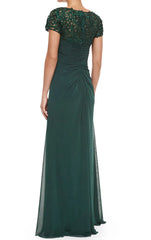 Sleeves V Neck Lace Chiffon Long Mother of the Brides Dress