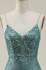Mermaid Spaghetti Straps Green Long Prom Dress with Split Front Sexy