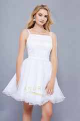 Unique A-line/Princess Spaghetti Straps Short Formal Prom Dresses with Ruffles