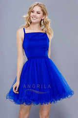 Unique A-line/Princess Spaghetti Straps Short Formal Prom Dresses with Ruffles