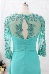 Lace Chiffon 3/4 Sleeves Long Mother of the Brides Dress