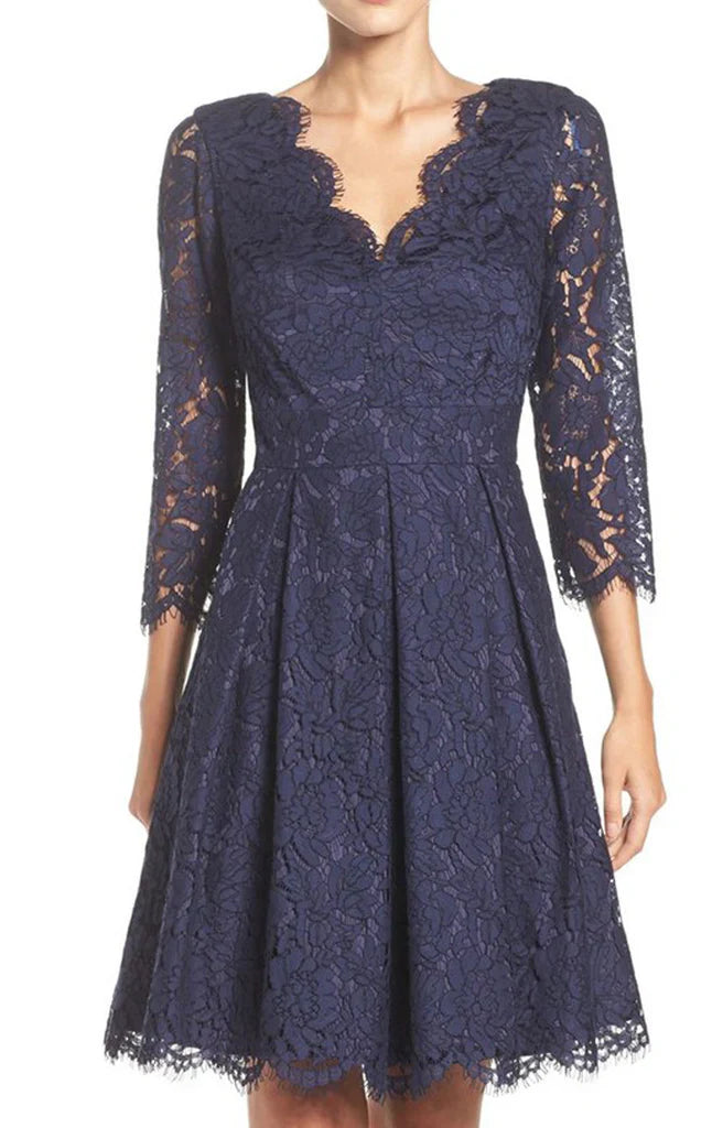 Half Sleeves V Neck Lace Mother of the Bride Dresses