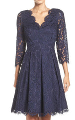 Half Sleeves V Neck Lace Mother of the Bride Dresses