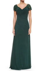 Sleeves V Neck Lace Chiffon Long Mother of the Brides Dress
