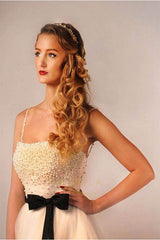 A-line/Princess Spaghetti Straps Beaded Bodice Tulle Vintage Wedding Dresses