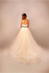 A-line/Princess Spaghetti Straps Beaded Bodice Tulle Vintage Wedding Dresses