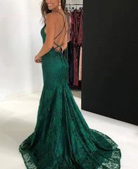 Elegant Lace Halter Neckline Chapel Train A-line Prom Dresses With Slit Evening Dress Wholesale